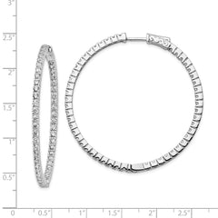 QE11066 Sterling Shimmer Sterling Silver Rhodium-plated 100 Stone 1.9mm CZ In and Out Round Hinged Hoop Earrings