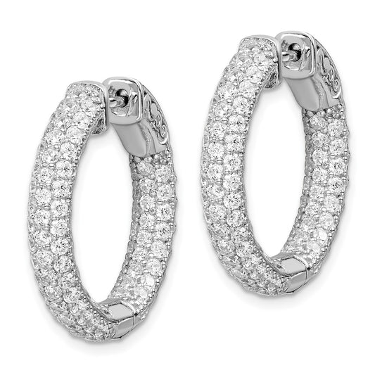 QE11076 Sterling Shimmer Sterling Silver Rhodium-plated 148 Stone Pav�� 1.7mm CZ In and Out Round Hinged Hoop Earrings