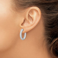 QE11076 Sterling Shimmer Sterling Silver Rhodium-plated 148 Stone Pav�� 1.7mm CZ In and Out Round Hinged Hoop Earrings