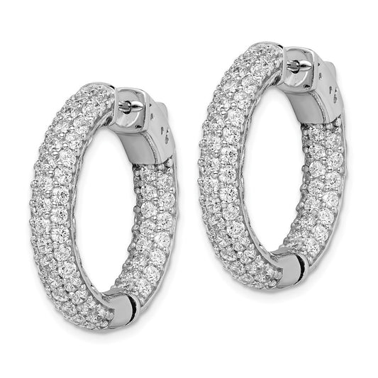 QE11077 Sterling Shimmer Sterling Silver Rhodium-plated 136 Stone Pav�� 2.0mm CZ In and Out Round Hinged Hoop Earrings