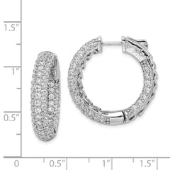 QE11077 Sterling Shimmer Sterling Silver Rhodium-plated 136 Stone Pav�� 2.0mm CZ In and Out Round Hinged Hoop Earrings
