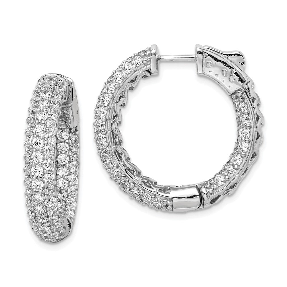 QE11077 Sterling Shimmer Sterling Silver Rhodium-plated 136 Stone Pav�� 2.0mm CZ In and Out Round Hinged Hoop Earrings