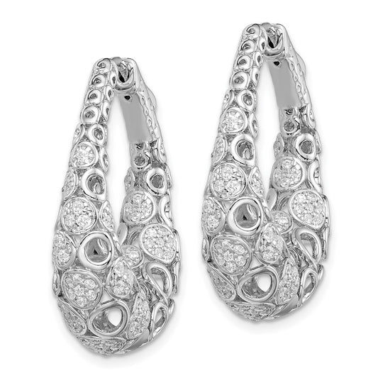 QE11079 Sterling Shimmer Sterling Silver Rhodium-plated 162 Stone Accent Pav�� 1.1mm-1.5mm CZ Oval Hinged Hoop Earrings
