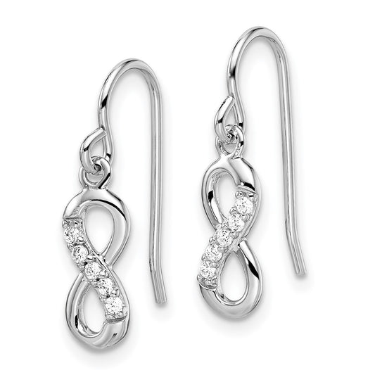 QE11084 Sterling Silver Rhodium-plated with CZ Infinity Shepherd Hook Earrings