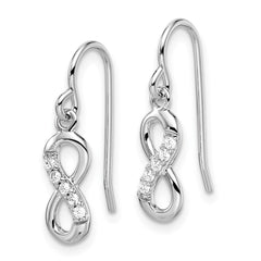 QE11084 Sterling Silver Rhodium-plated with CZ Infinity Shepherd Hook Earrings
