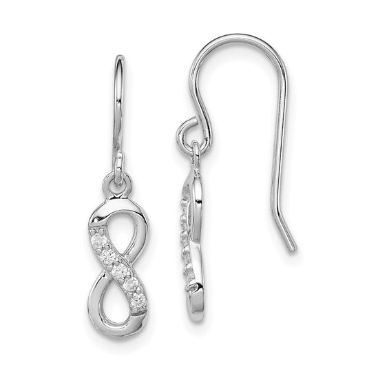 QE11084 Sterling Silver Rhodium-plated with CZ Infinity Shepherd Hook Earrings