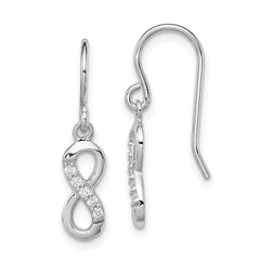 QE11084 Sterling Silver Rhodium-plated with CZ Infinity Shepherd Hook Earrings