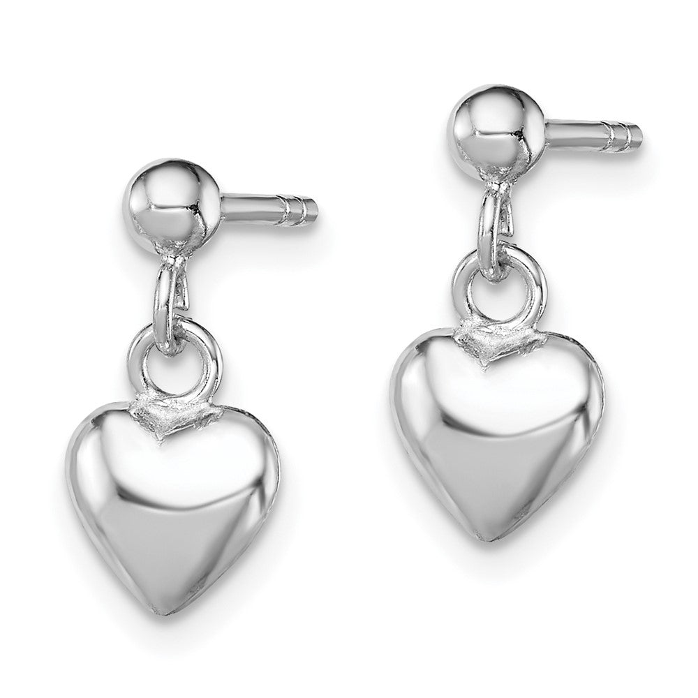 QE11239 Sterling Silver RH-plated Polished Heart Children's Post Dangle Earrings
