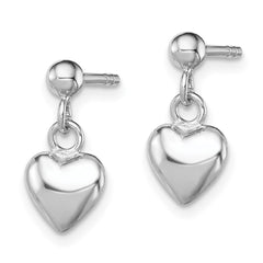 QE11239 Sterling Silver RH-plated Polished Heart Children's Post Dangle Earrings