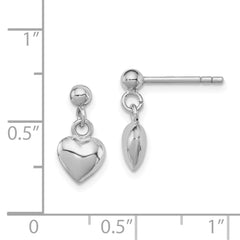 QE11239 Sterling Silver RH-plated Polished Heart Children's Post Dangle Earrings