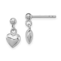 QE11239 Sterling Silver RH-plated Polished Heart Children's Post Dangle Earrings