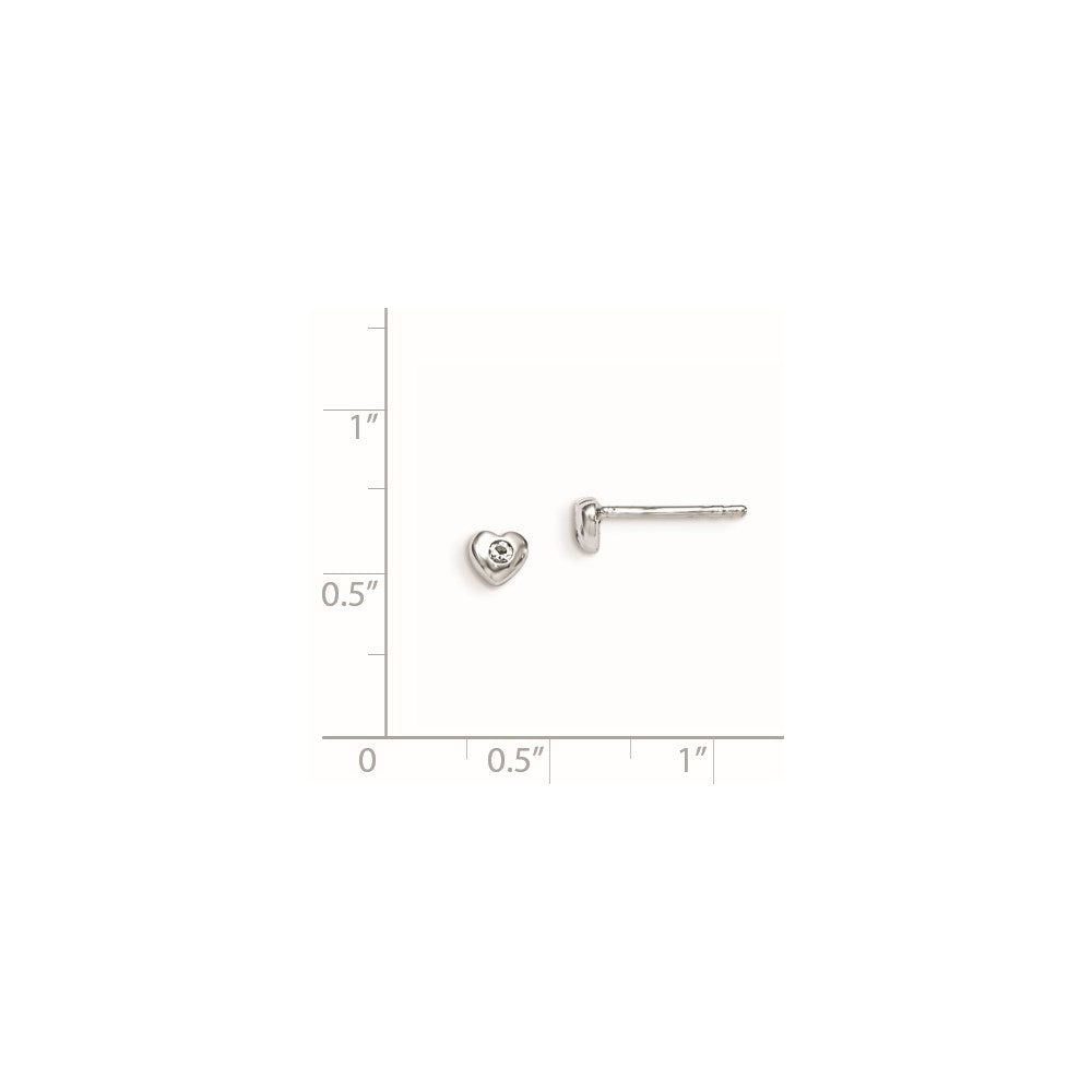 QE11248APR Sterling Silver Madi K Rhodium-plated Polished April White Preciosa Crystal Heart Children's Post Earrings