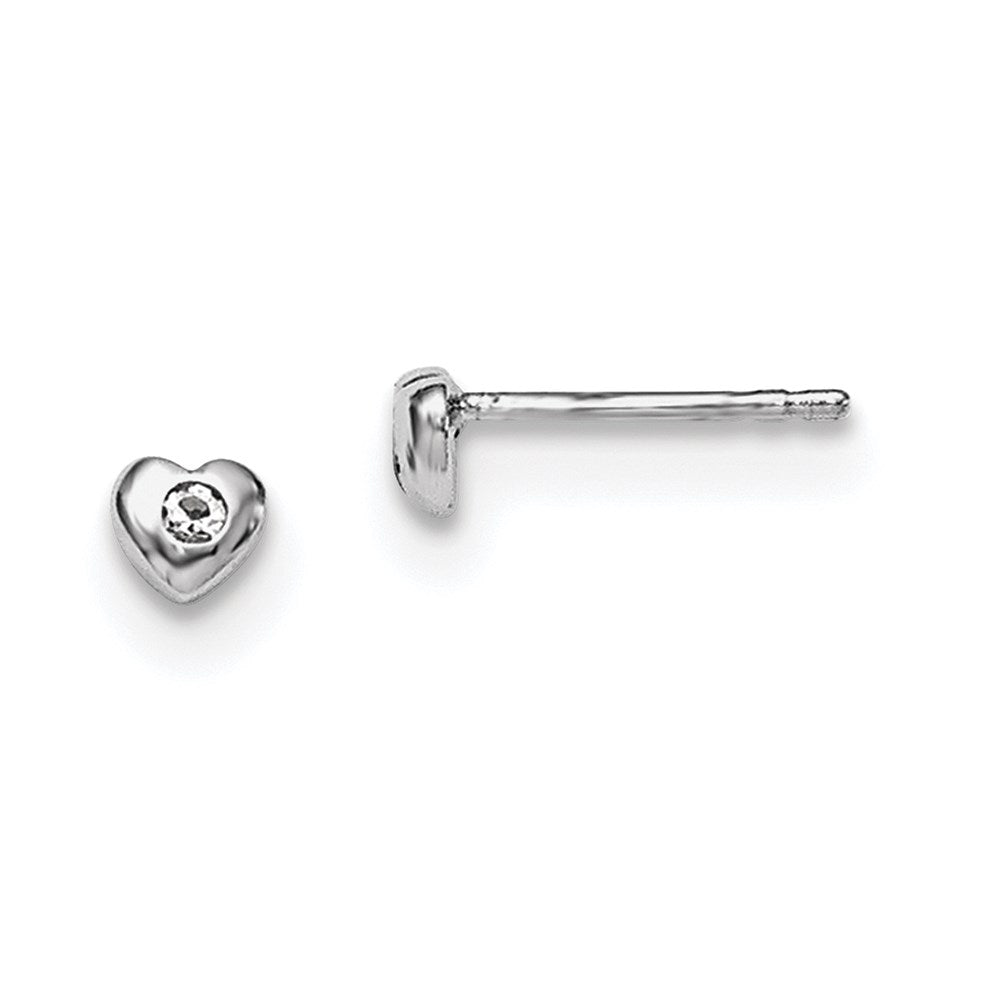 QE11248APR Sterling Silver Madi K Rhodium-plated Polished April White Preciosa Crystal Heart Children's Post Earrings