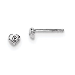 QE11248APR Sterling Silver Madi K Rhodium-plated Polished April White Preciosa Crystal Heart Children's Post Earrings