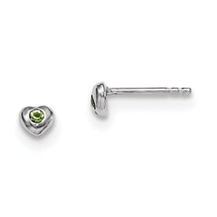 QE11248AUG Sterling Silver Madi K Rhodium-plated Polished August Light Green Preciosa Crystal Heart Children's Post Earrings