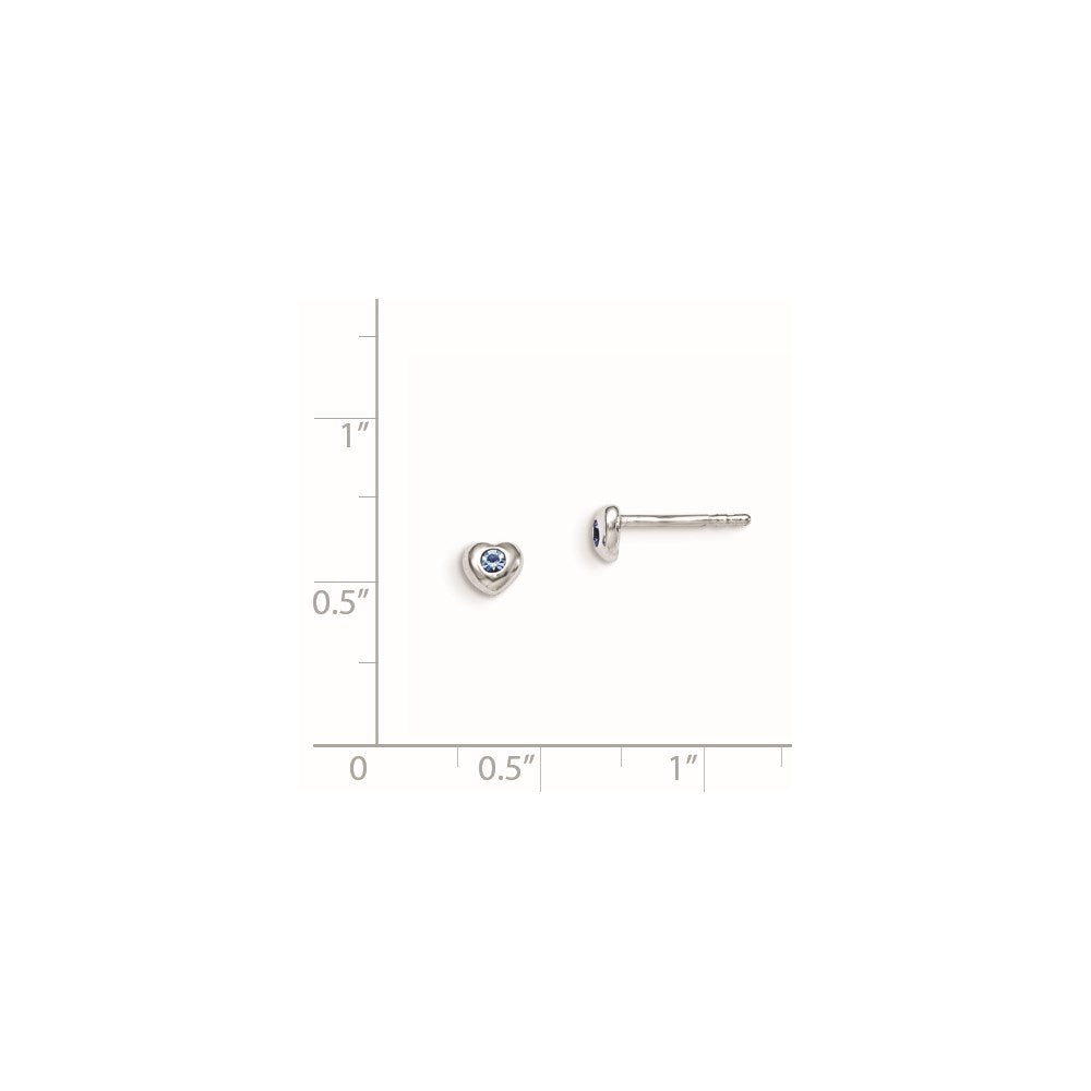 QE11248DEC Sterling Silver Madi K Rhodium-plated Polished December Blue Preciosa Crystal Heart Children's Post Earrings