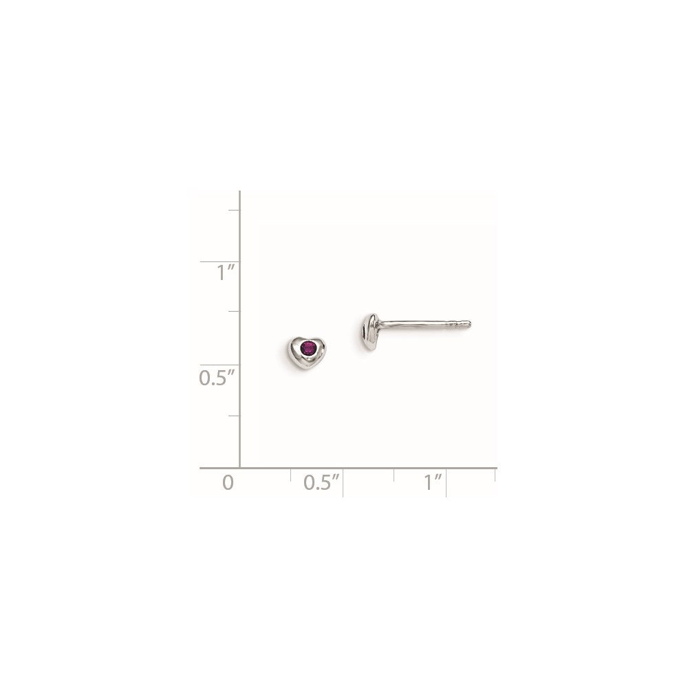 QE11248FEB Sterling Silver Madi K Rhodium-plated Polished February Purple Preciosa Crystal Heart Children's Post Earrings