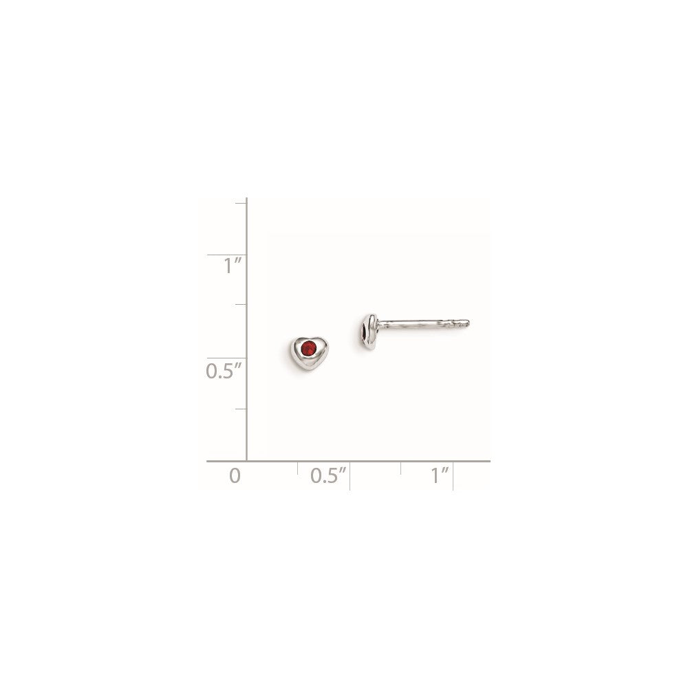 QE11248JAN Sterling Silver Madi K Rhodium-plated Polished January Red Preciosa Crystal Heart Children's Post Earrings