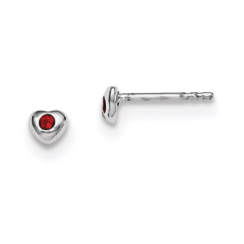 QE11248JAN Sterling Silver Madi K Rhodium-plated Polished January Red Preciosa Crystal Heart Children's Post Earrings