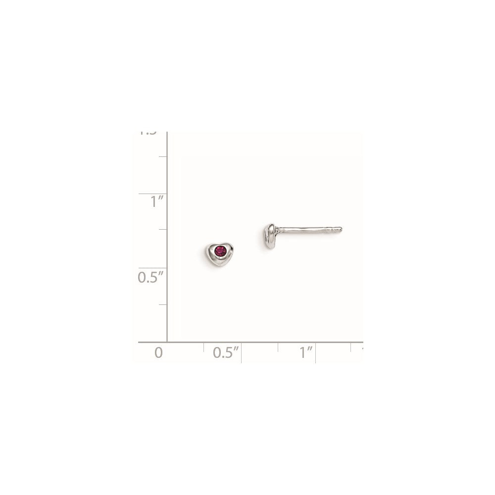 QE11248JUL Sterling Silver Madi K Rhodium-plated Polished July Red Preciosa Crystal Heart Children's Post Earrings