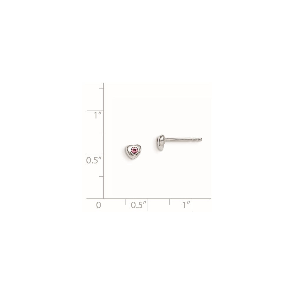 QE11248JUN Sterling Silver Madi K Rhodium-plated Polished June Pink Preciosa Crystal Heart Children's Post Earrings