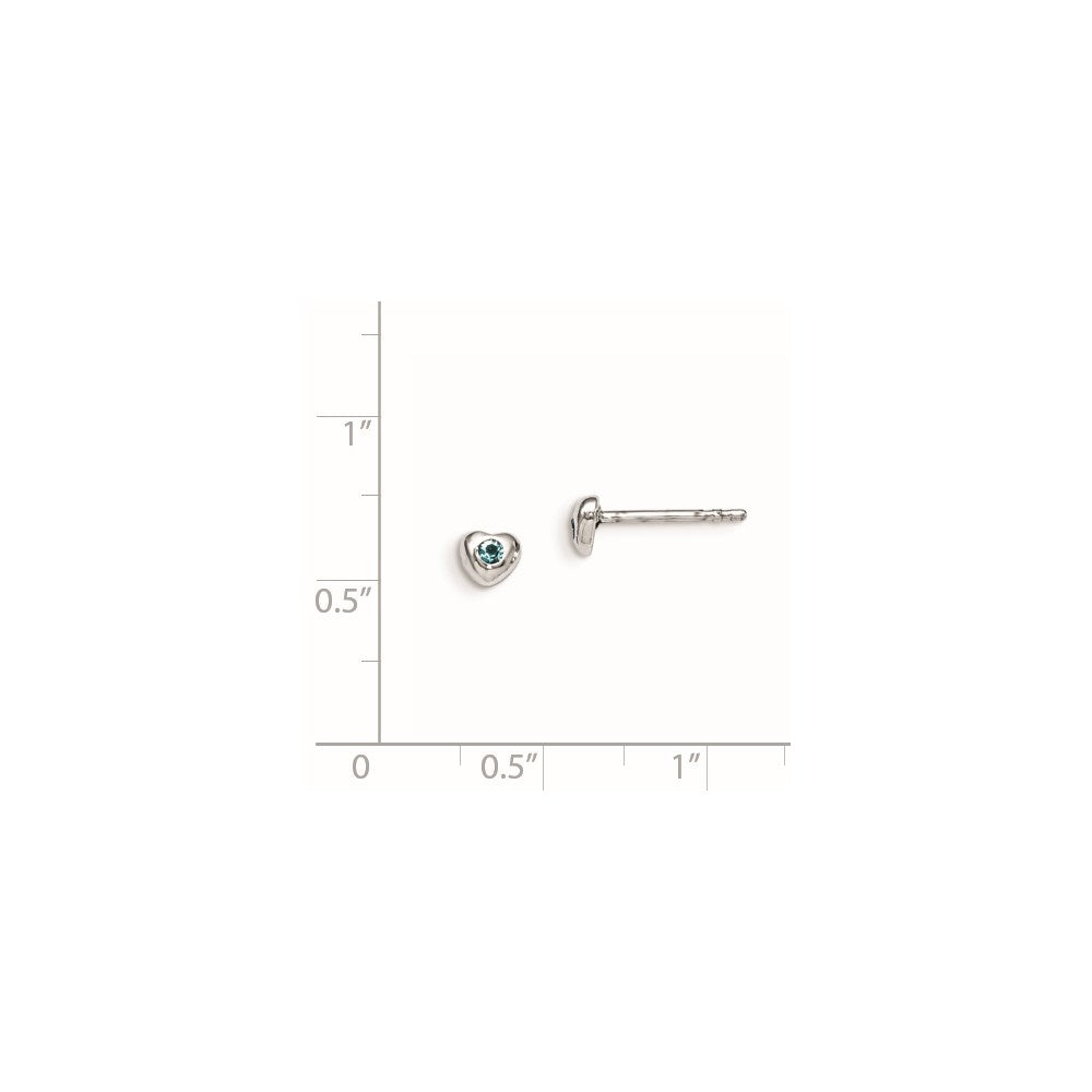 QE11248MAR Sterling Silver Madi K Rhodium-plated Polished March Light Blue Preciosa Crystal Heart Children's Post Earrings