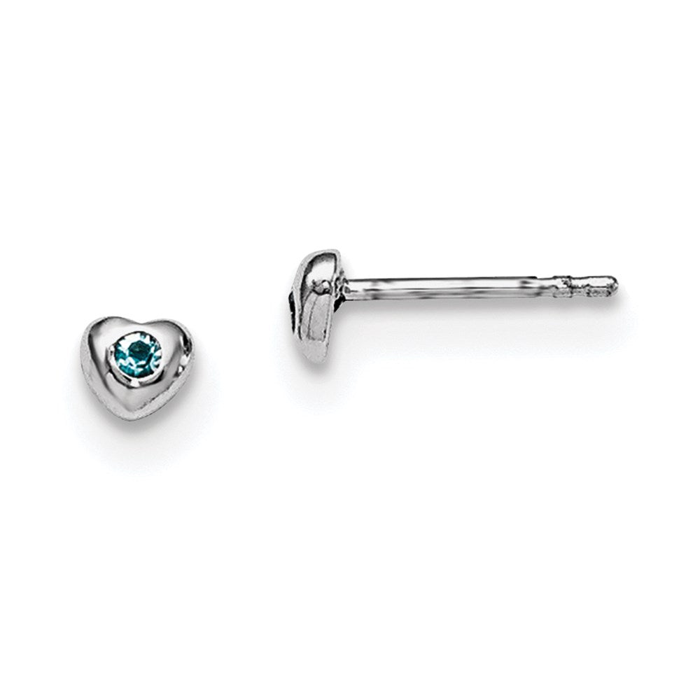 QE11248MAR Sterling Silver Madi K Rhodium-plated Polished March Light Blue Preciosa Crystal Heart Children's Post Earrings