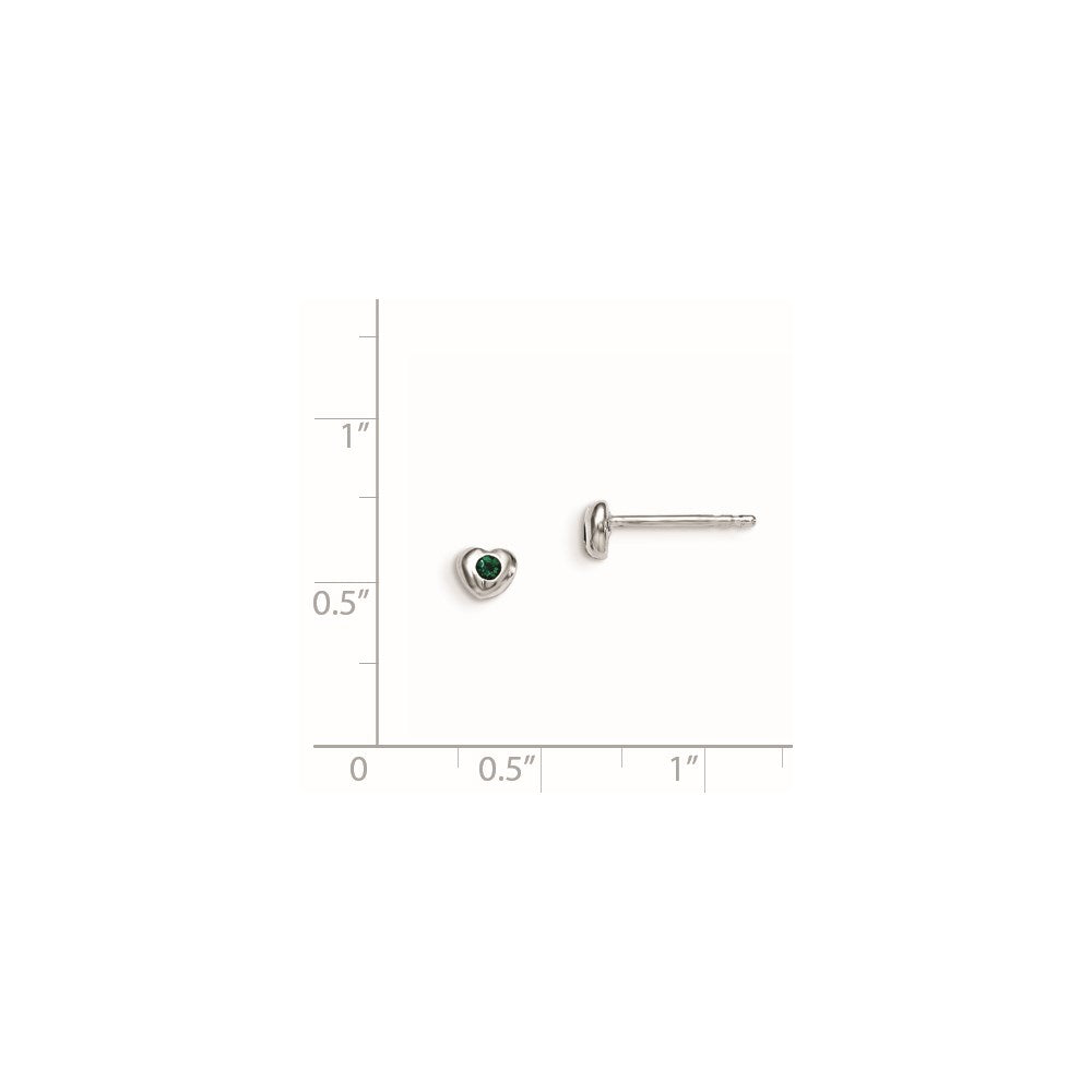 QE11248MAY Sterling Silver Madi K Rhodium-plated Polished May Green Preciosa Crystal Heart Children's Post Earrings