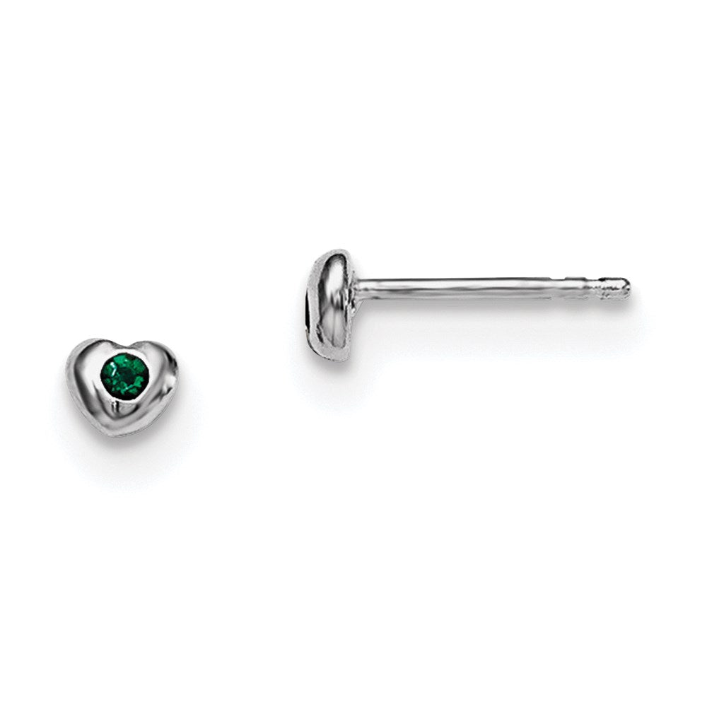 QE11248MAY Sterling Silver Madi K Rhodium-plated Polished May Green Preciosa Crystal Heart Children's Post Earrings