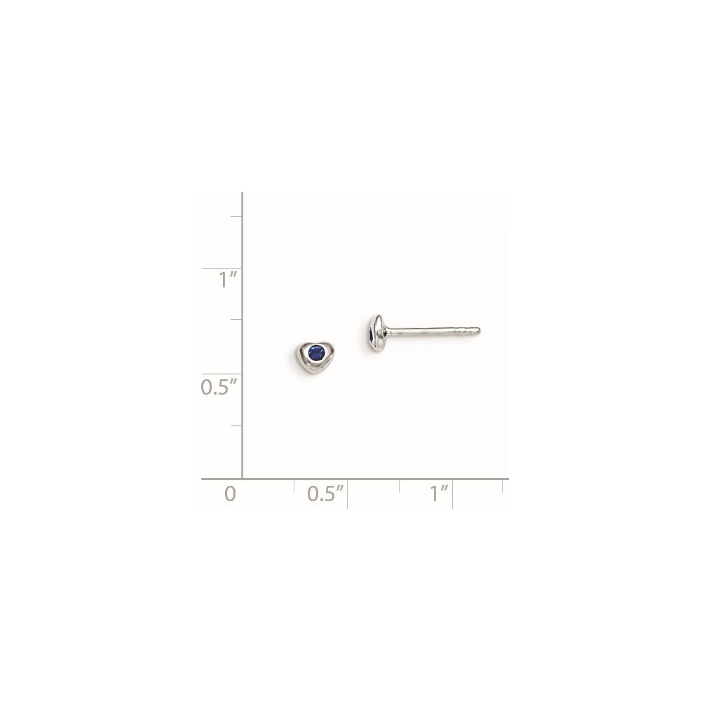 QE11248SEP Sterling Silver Madi K Rhodium-plated Polished September Blue Preciosa Crystal Heart Children's Post Earrings