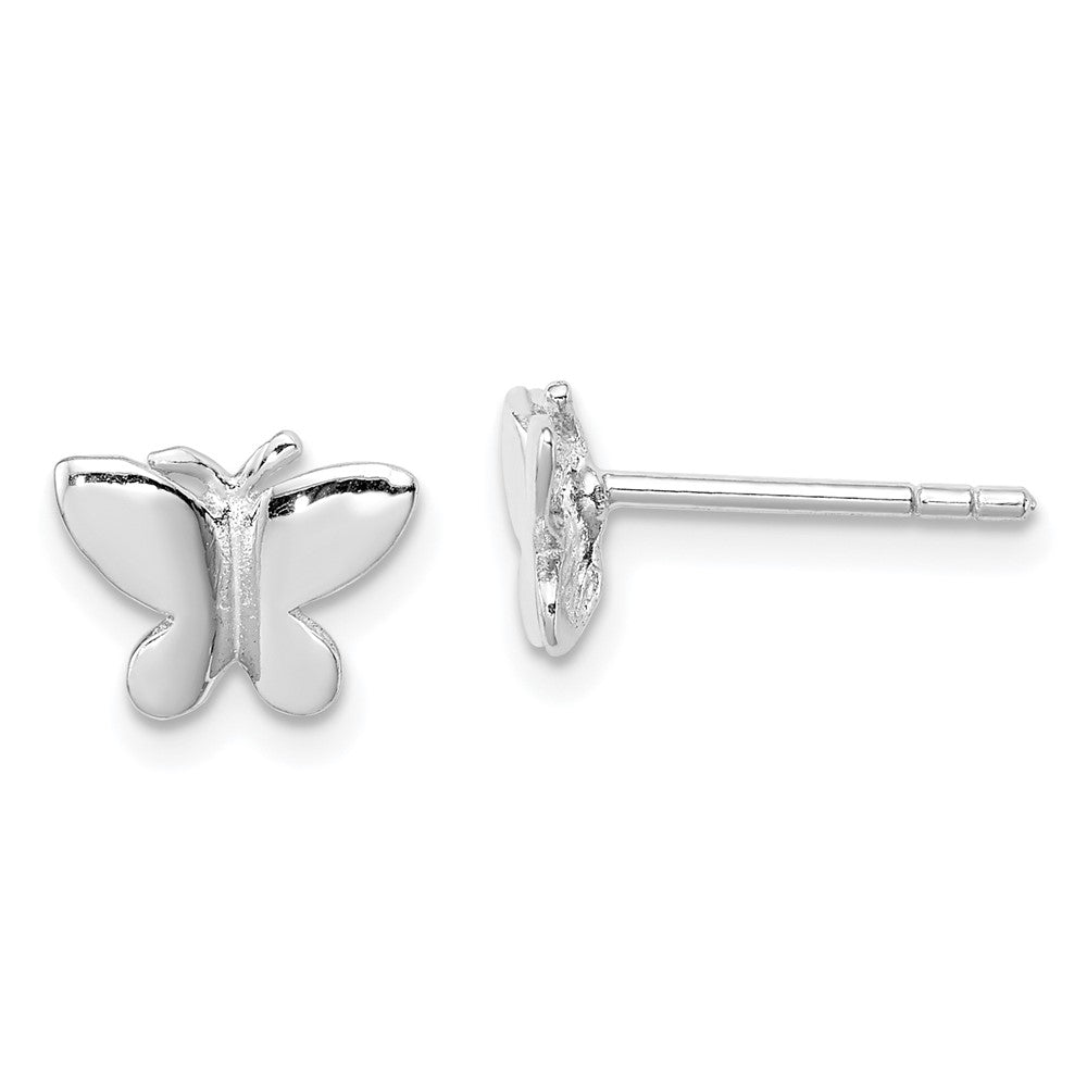 QE11251 Sterling Silver RH-plated Polished Butterfly Children's Post Earrings