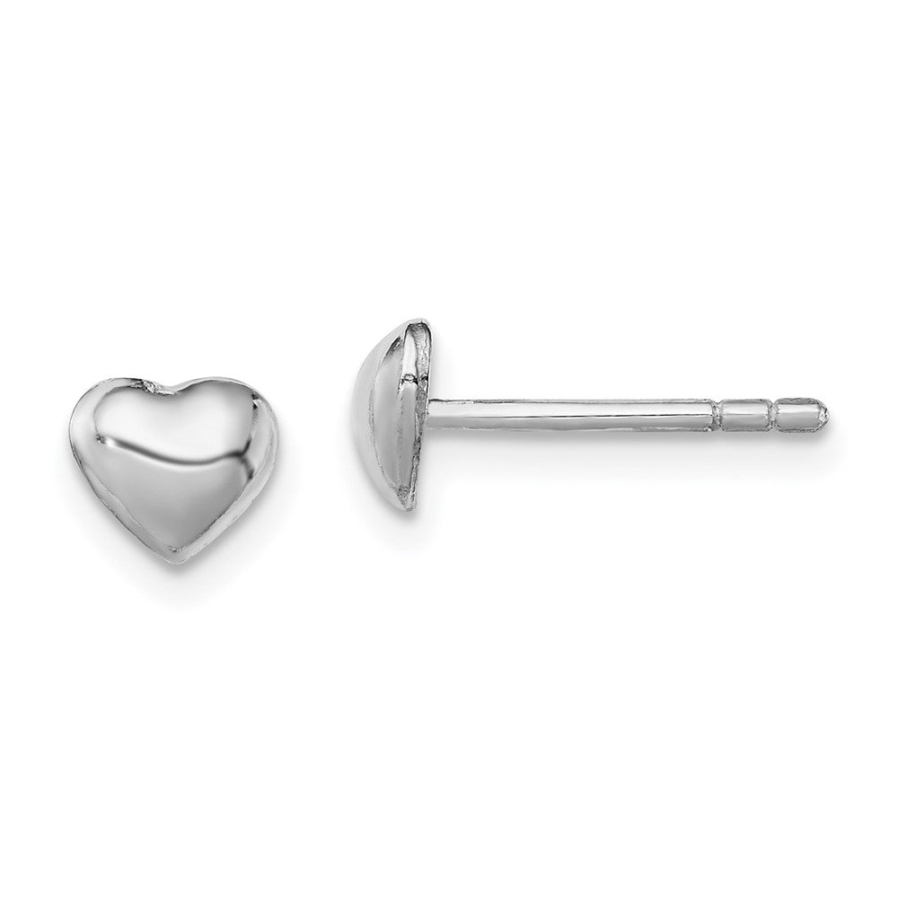 QE11256 Sterling Silver Rhodium-plated Polished Heart Children's Post Earrings