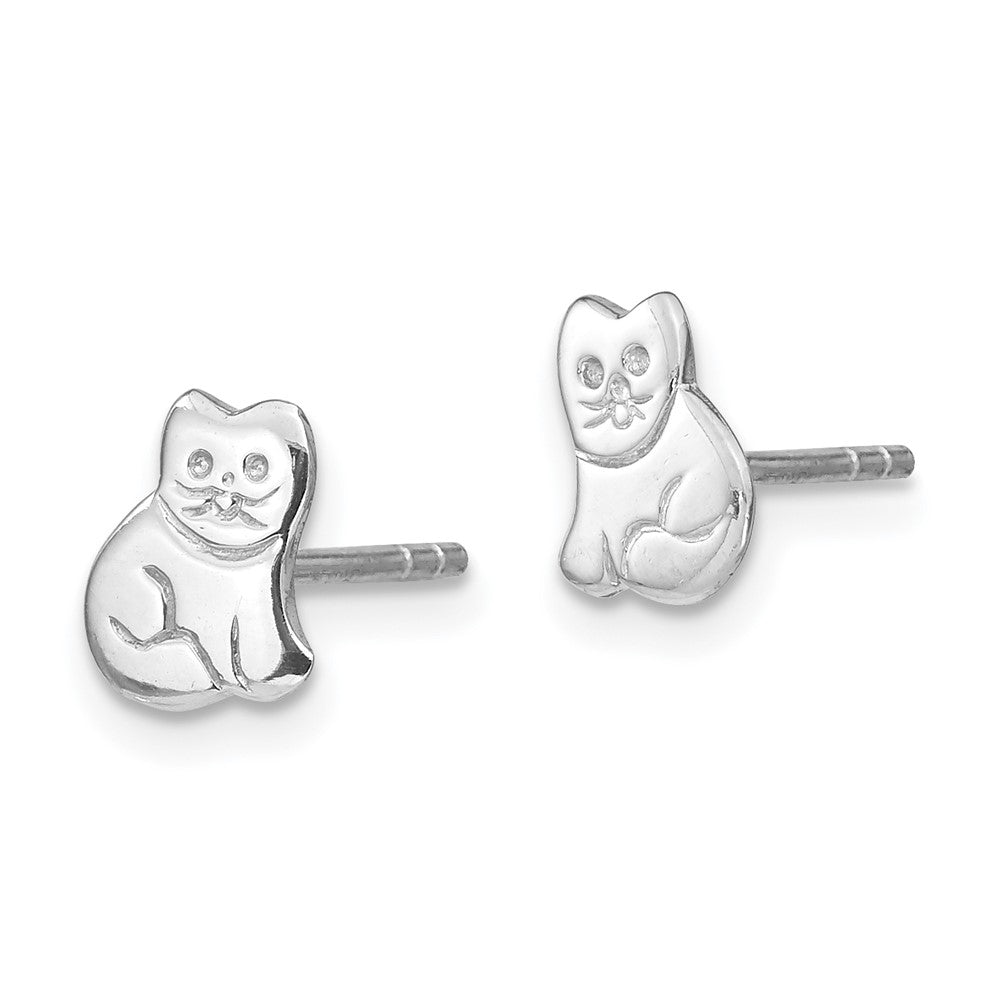 QE11258 Sterling Silver Rhodium-plated Polished Cat Children's Post Earrings
