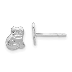 QE11258 Sterling Silver Rhodium-plated Polished Cat Children's Post Earrings