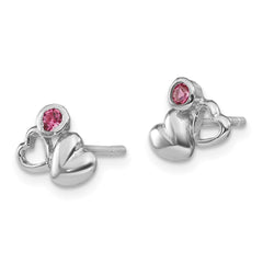 QE11259 Sterling Silver Rhodium-plated Polished Pink Preciosa Crystal Double Heart Children's Post Earrings