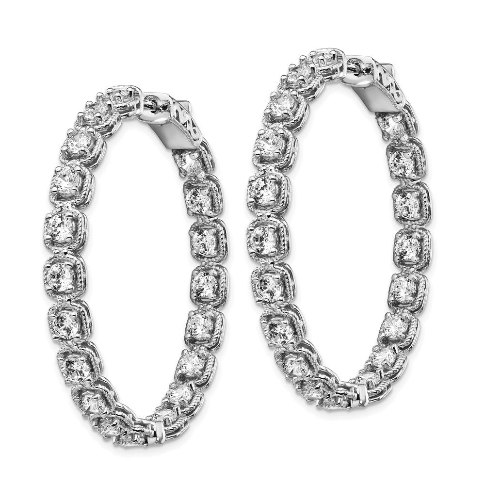 QE11263 Sterling Shimmer Sterling Silver Rhodium-plated 38 Stone 3mm CZ In and Out Round Hinged Hoop Earrings