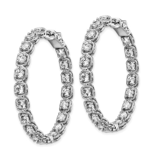 QE11263 Sterling Shimmer Sterling Silver Rhodium-plated 38 Stone 3mm CZ In and Out Round Hinged Hoop Earrings