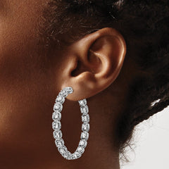 QE11263 Sterling Shimmer Sterling Silver Rhodium-plated 38 Stone 3mm CZ In and Out Round Hinged Hoop Earrings
