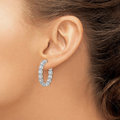 QE11264 Sterling Shimmer Sterling Silver Rhodium-plated 26 Stone 3mm CZ In and Out Round Hinged Hoop Earrings
