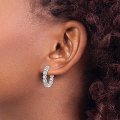 QE11268 Sterling Shimmer Sterling Silver Rhodium-plated 22 Stone 2.0mm CZ In and Out Round Hinged Hoop Earrings