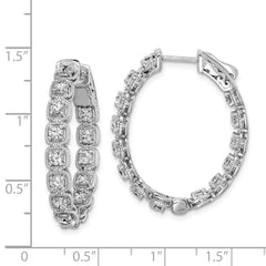 QE11269 Sterling Shimmer Sterling Silver Rhodium-plated 28 Stone 2.5mm CZ In and Out Oval Hinged Hoop Earrings