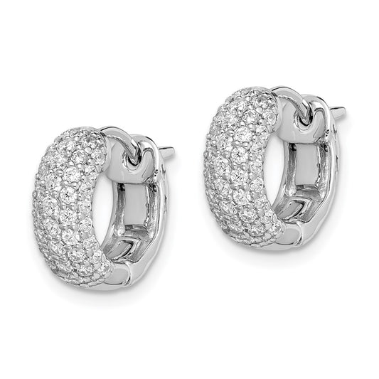 QE11273 Sterling Shimmer Sterling Silver Rhodium-plated 82 Stone Pav�� CZ Hinged Hoop Earrings