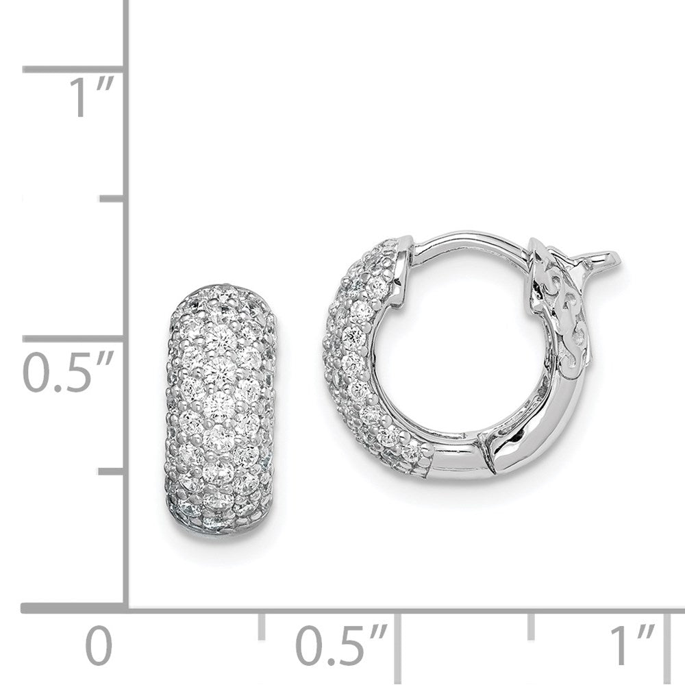 QE11273 Sterling Shimmer Sterling Silver Rhodium-plated 82 Stone Pav�� CZ Hinged Hoop Earrings