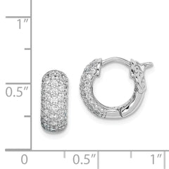 QE11273 Sterling Shimmer Sterling Silver Rhodium-plated 82 Stone Pav�� CZ Hinged Hoop Earrings