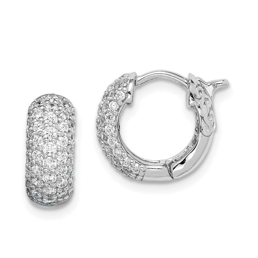QE11273 Sterling Shimmer Sterling Silver Rhodium-plated 82 Stone Pav�� CZ Hinged Hoop Earrings