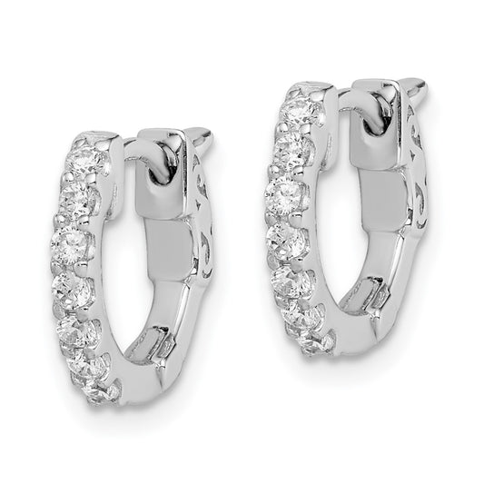QE11274 Sterling Shimmer Sterling Silver Rhodium-plated 14 Stone CZ Hinged Hoop Earrings