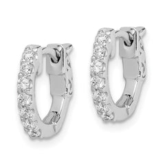 QE11274 Sterling Shimmer Sterling Silver Rhodium-plated 14 Stone CZ Hinged Hoop Earrings