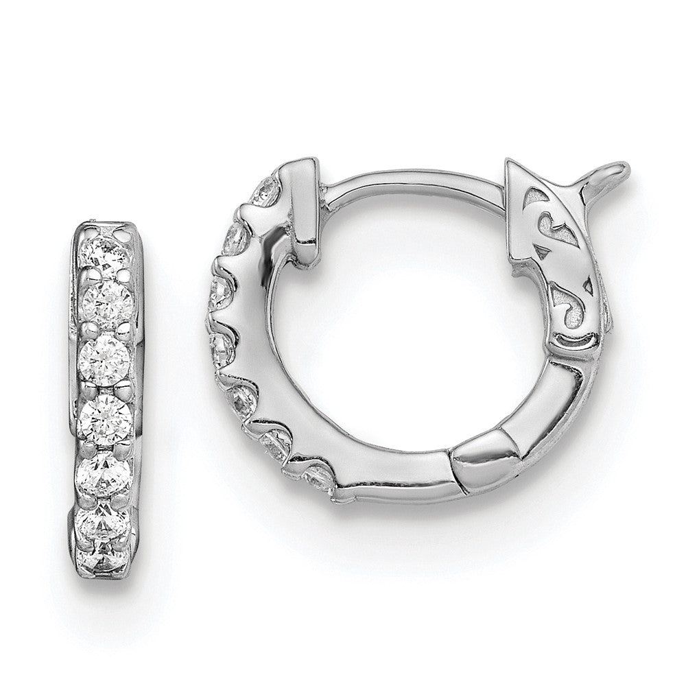 QE11274 Sterling Shimmer Sterling Silver Rhodium-plated 14 Stone CZ Hinged Hoop Earrings