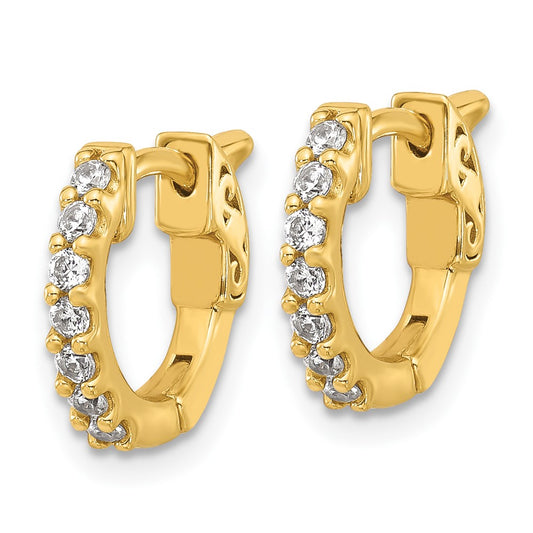 QE11274Y Sterling Shimmer Sterling Silver Gold-tone Flash Gold-plated 1.7mm CZ 14 Stone Hinged Hoop Earrings