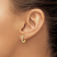 QE11274Y Sterling Shimmer Sterling Silver Gold-tone Flash Gold-plated 1.7mm CZ 14 Stone Hinged Hoop Earrings